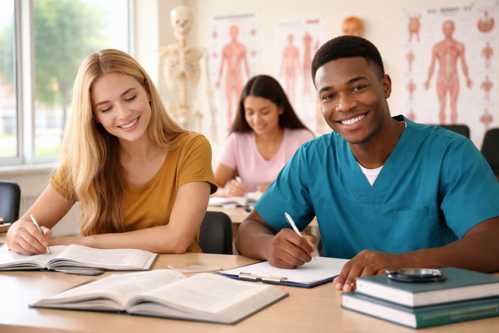 students in a mortuary science classroom beginning associate of science in funeral service program during summer term
